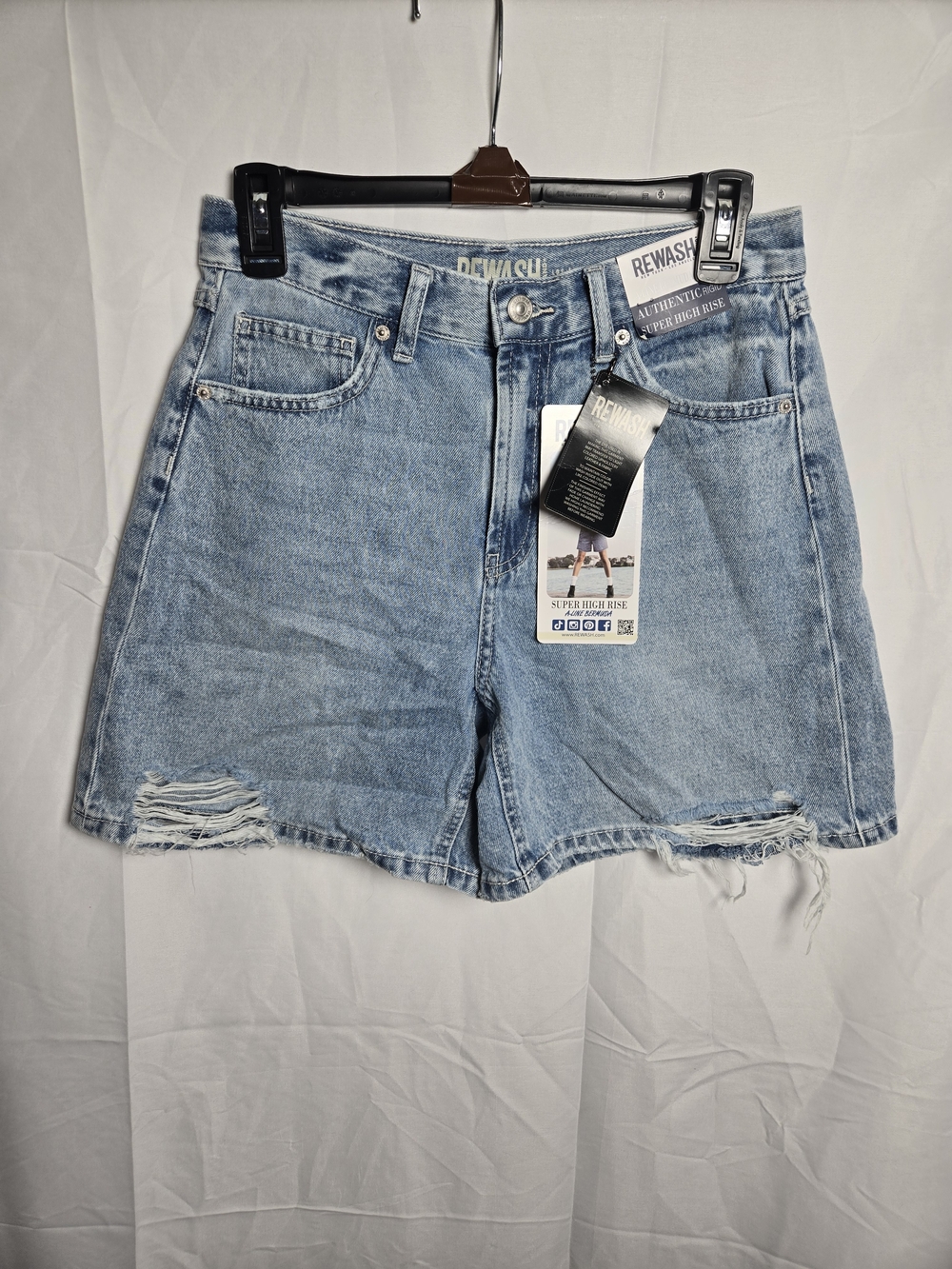 Rewash Women's Light Blue Distressed High-Rise Denim Shorts
